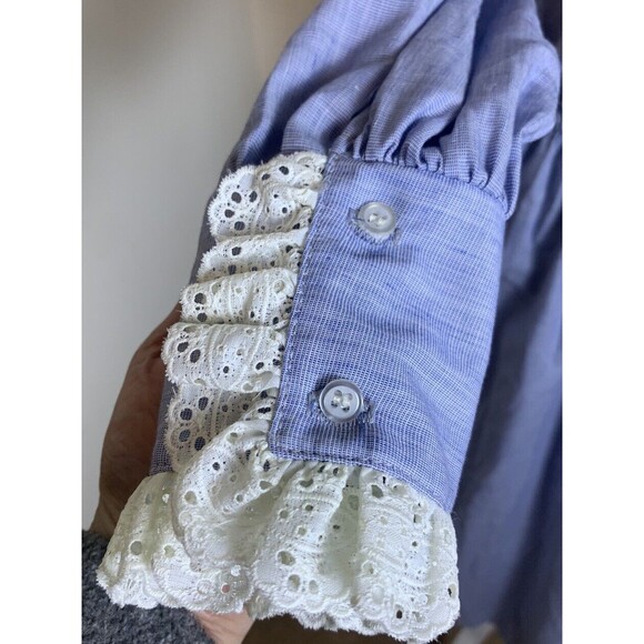 Vtg Donna Morgan Non Stop Prairie Dress Med Union Made USA NWT Lace Blue Cottage - Picture 4 of 10